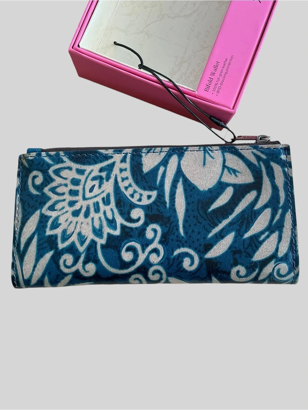 Patricia Nash Nazari Teal Floral Leather Bifold Wallet New in Box NWT